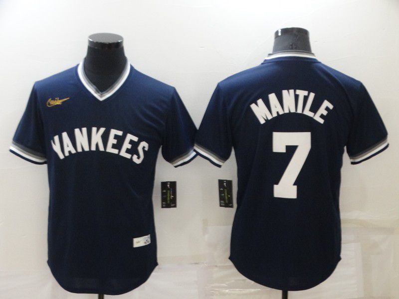 Men New York Yankees #7 Mantle Blue Throwback Game 2022 Nike MLB Jersey->cincinnati reds->MLB Jersey